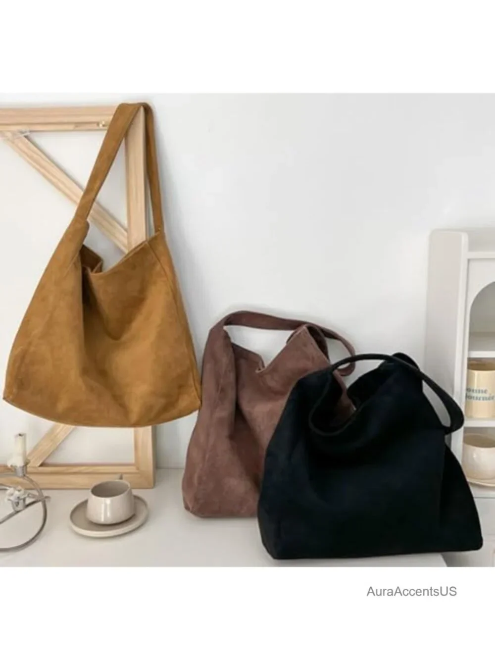 PU Suede Tote Bag Women Large Retro Slouchy Office Shoulder Handbag 2025